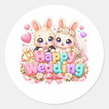 Cute Kawaii Casal de Coelho de Casamento Feliz Ros
