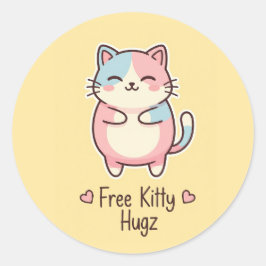 Adesivo Redondo Cute Kawaii Cat Free Pup Hugz Pastel Die-Cut Stick