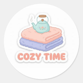 Adesivo Redondo Cute Kawaii "Cozy Time" Sticker 