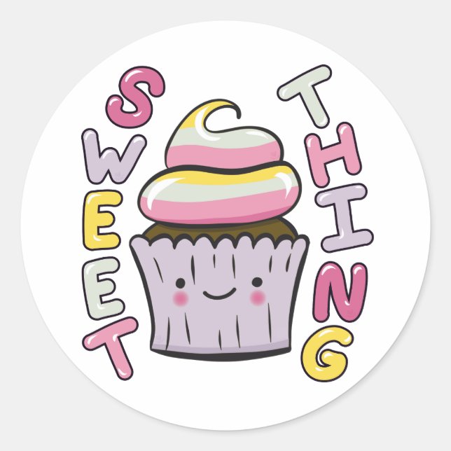 Adesivo Redondo  Cute Kawaii Cupcake with Text (Frente)