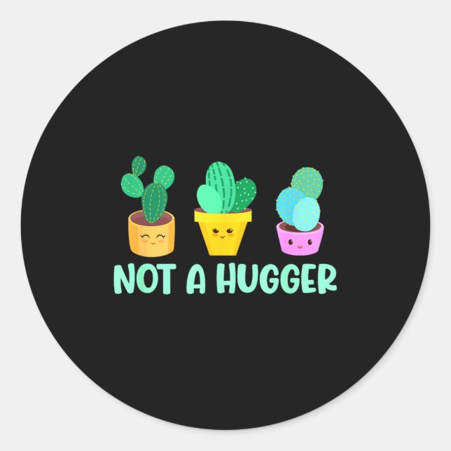 Adesivo Redondo Cute Kawaii Do Not Hug I'm Not A Hugger Cactus  (Frente)