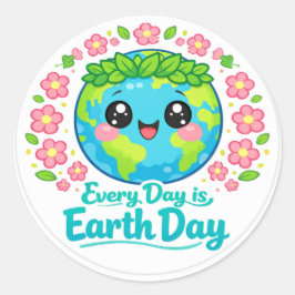 Adesivo Redondo Cute Kawaii Earth Day Round Sticker