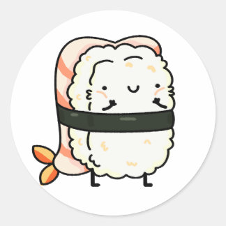 Adesivo Redondo Cute Kawaii Ebi Prawn Sushi