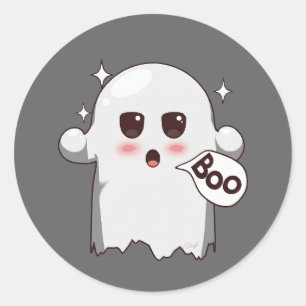 Adesivo Redondo Cute Kawaii Fantasma Dizendo Boo - Adorável Hallow
