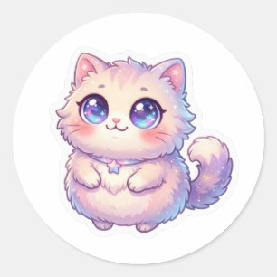 Adesivo Redondo Cute Kawaii Fofinho Gatinho Estrela Pastel Chibi S