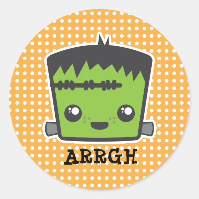 Adesivo Redondo Cute Kawaii Frankenstein Monster Halloween (Frente)