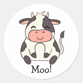 Adesivo Redondo Cute Kawaii Friendly Cow Moo!