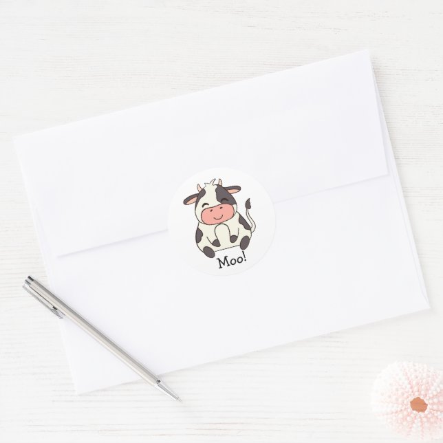 Adesivo Redondo Cute Kawaii Friendly Cow Moo! (Envelope)