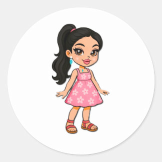 Adesivo Redondo Cute Kawaii Girl Sticker | Pink Floral Dress Chibi