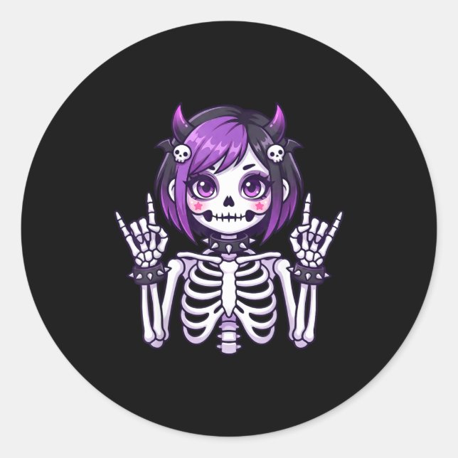 Adesivo Redondo Cute Kawaii Goth Girl Skeleton Punk-goth Alternati (Frente)