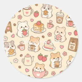 Adesivo Redondo Cute Kawaii Hamster Pattern | Sweet Pastel