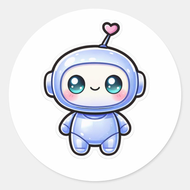 Adesivo Redondo Cute Kawaii Mini Robot  (Frente)