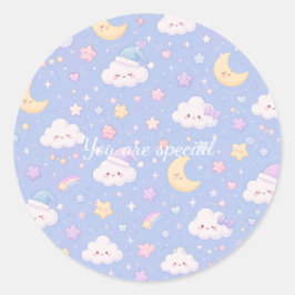 Adesivo Redondo Cute Kawaii Moon & Clouds Pattern | Dreamy Pastel 