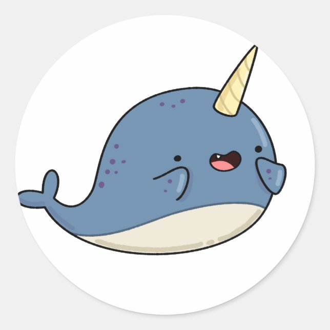 Adesivo Redondo Cute Kawaii Narwhal (Frente)