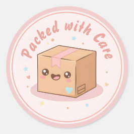 Adesivo Redondo Cute Kawaii Parcel "Packed with Care" Packaging