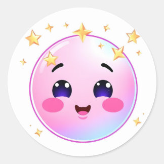 Adesivo Redondo Cute Kawaii Pink Planet & Stars Sticker