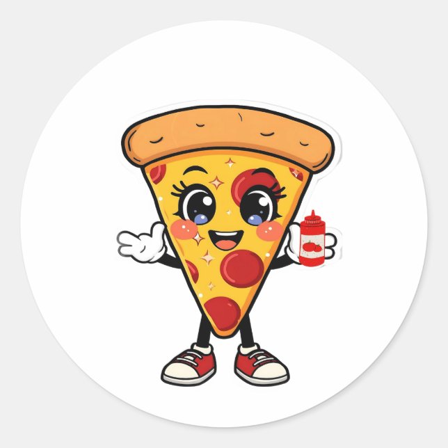 Adesivo Redondo Cute Kawaii Pizza Sticker (Frente)