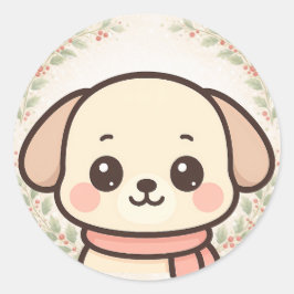Adesivo Redondo Cute Kawaii Puppy Face Sticker