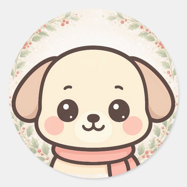 Adesivo Redondo Cute Kawaii Puppy Face Sticker (Frente)