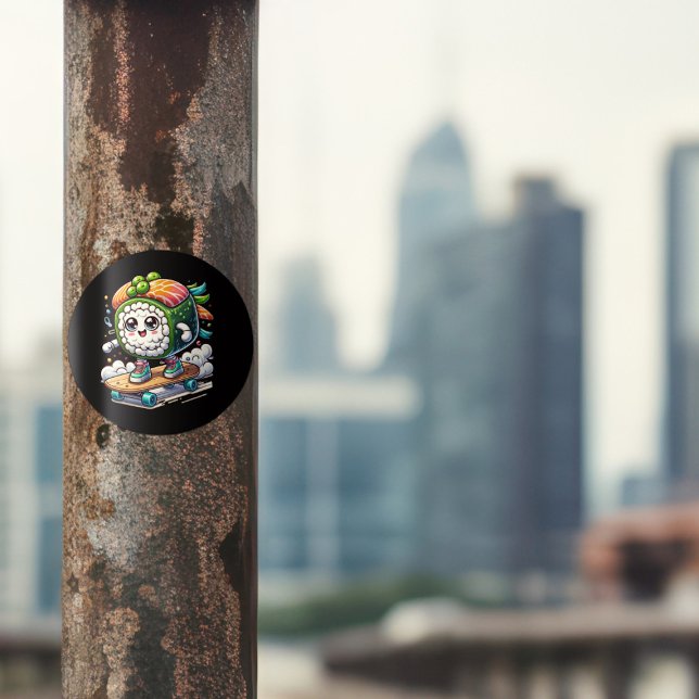 Adesivo Redondo Cute Kawaii Skate Sushi (Criador carregado)