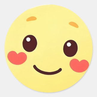 Adesivo Redondo Cute Kawaii Smiling Face Sticker with Heart Cheeks