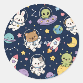 Adesivo Redondo Cute Kawaii Space Animals Pattern | Pastel Galaxy 