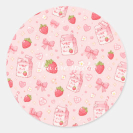 Adesivo Redondo Cute Kawaii Strawberry Pattern  Pink Past
