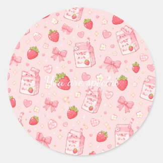 Adesivo Redondo Cute Kawaii Strawberry Pattern Pink Past