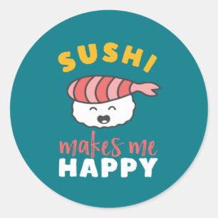 Adesivo Redondo Cute Kawaii Sushi Comida japonês engraçado