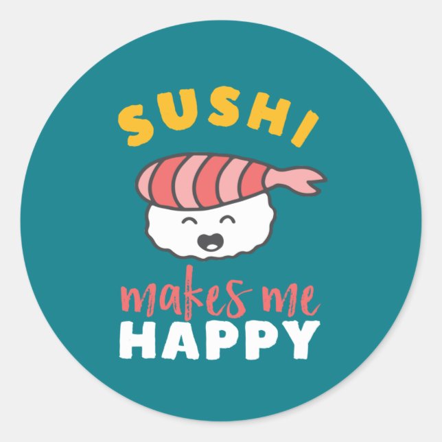 Adesivo Redondo Cute Kawaii Sushi Comida japonês engraçado (Frente)