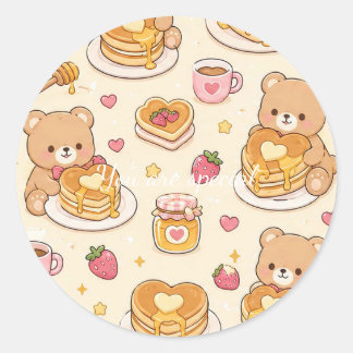 Adesivo Redondo Cute Kawaii Teddy Bear Pancake Pattern
