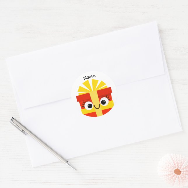 Adesivo Redondo Cute Kids Christmas Gift Sticker with Personalize (Envelope)