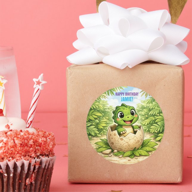 Adesivo Redondo Cute Kids Dinosaur Hatchling (Criador carregado)