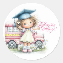 Adesivo Redondo Cute Kindergarten Graduate Sticker 