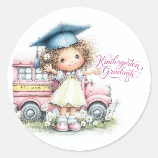 Adesivo Redondo Cute Kindergarten Graduate Sticker  (Frente)