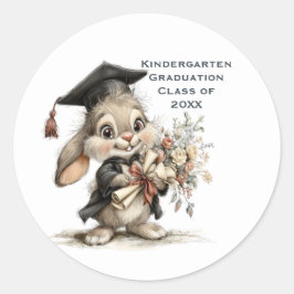 Adesivo Redondo Cute Kindergarten Graduation Bunny Design