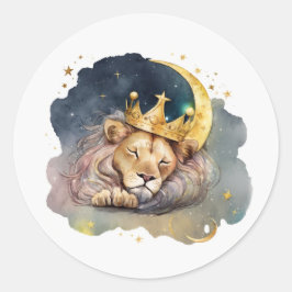 Adesivo Redondo Cute  king Lion Sleeping On The Moon              