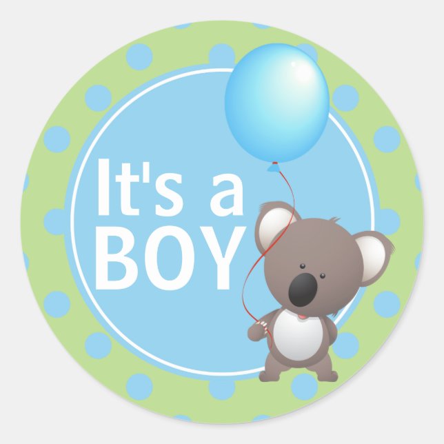 Adesivo Redondo Cute Koala Bear Baby Boy (Frente)