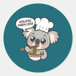Adesivo Redondo Cute Koala curtindo Ramen