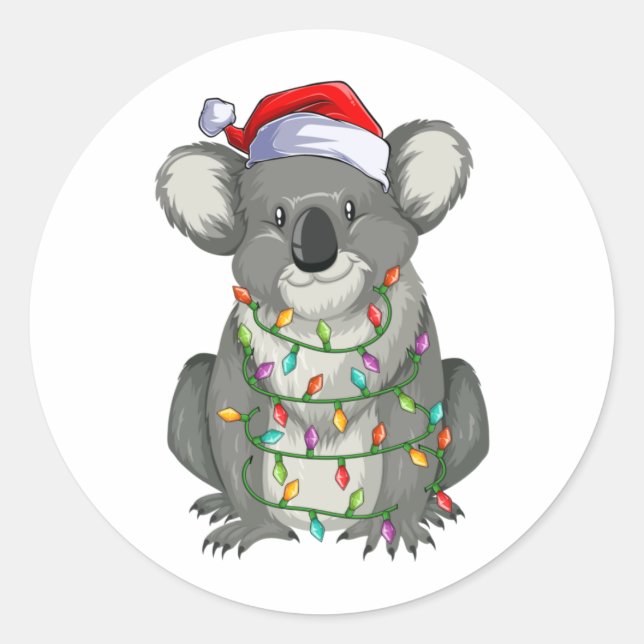 Adesivo Redondo Cute koala em luzes de natal (Frente)