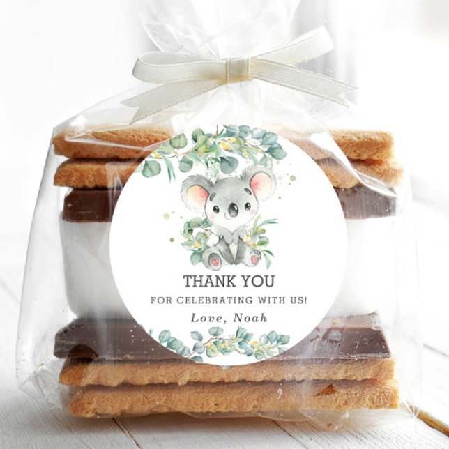 Adesivo Redondo Cute Koala Eucalyptus Greenery Obrigado (Criador carregado)