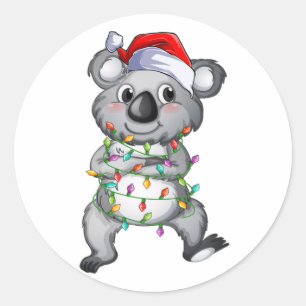 Adesivo Redondo Cute koala no natal acende clássico bastão redon