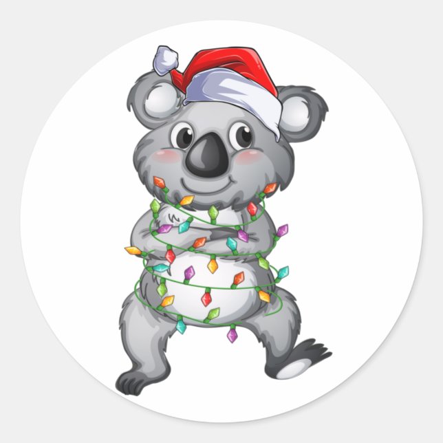 Adesivo Redondo Cute koala no natal acende clássico bastão redondo (Frente)