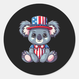 Adesivo Redondo Cute Koala Usa Bandeira 4 De Julho