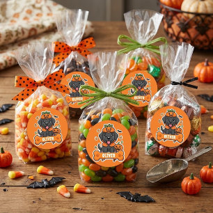 Adesivo Redondo Cute Labrador Preto Halloween Abóbora Personalizad