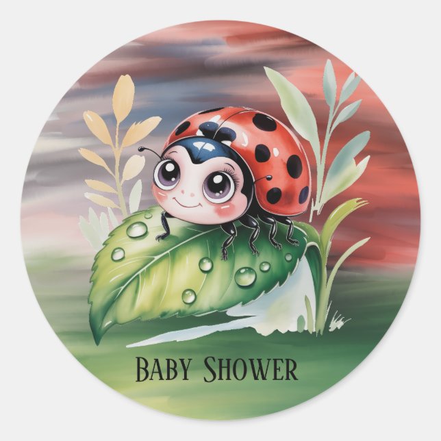 Adesivo Redondo Cute Ladybug Girl Baby Shower  (Frente)