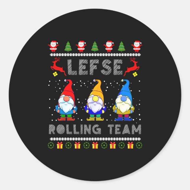 Adesivo Redondo Cute Lefse Rolling Team Norwegian Gnomes Ugly Xmas (Frente)