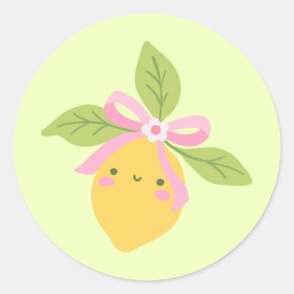 Adesivo Redondo Cute Lemon Illustration on Mint Green Citrus Fruit