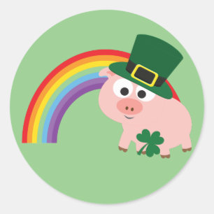 Adesivo Redondo Cute Leprechaun Pig