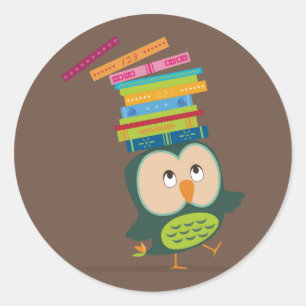 Adesivo Redondo Cute little book owl